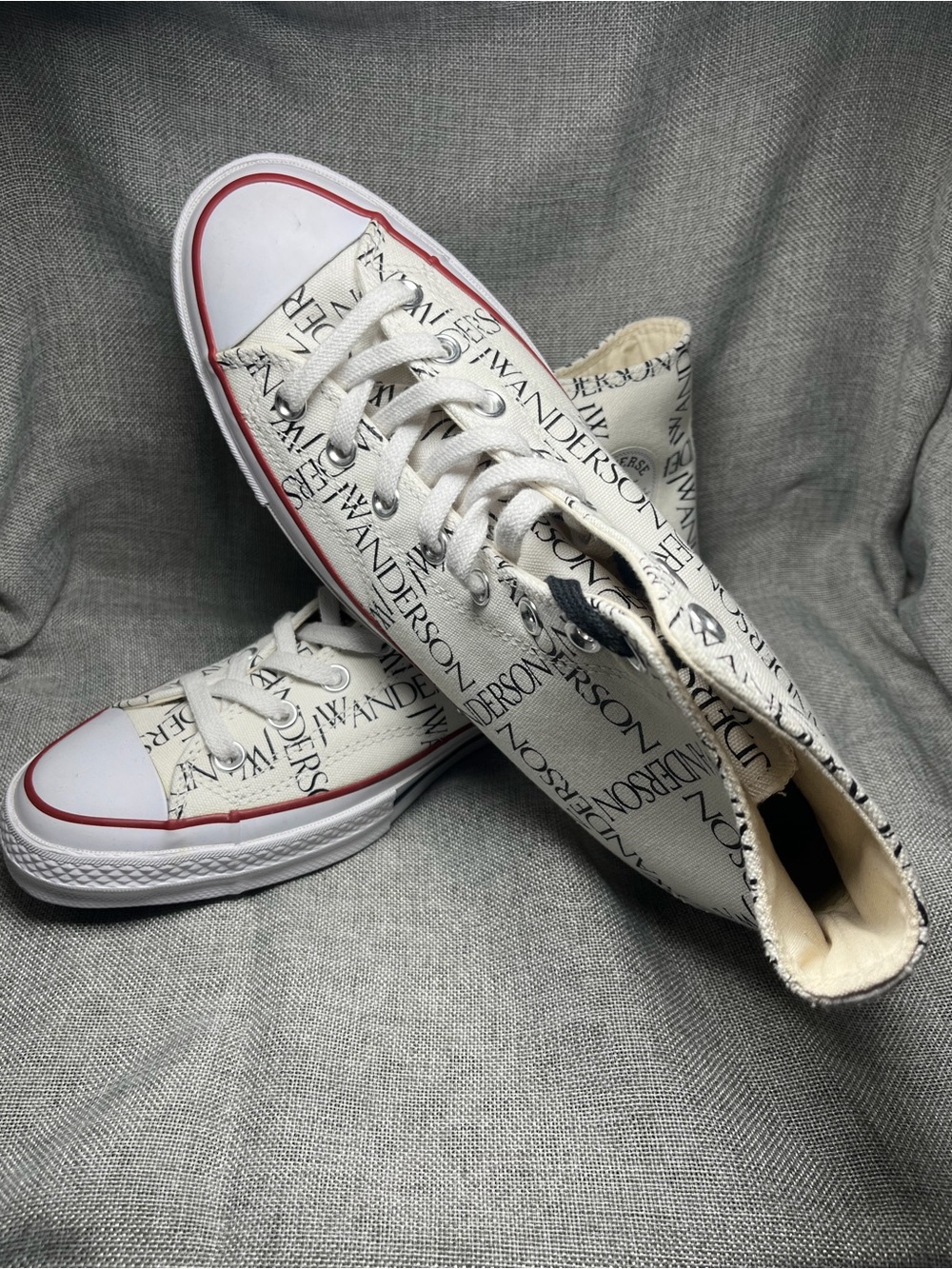 Converse White Canvas Low Top Sneakers with Red Trim - Picture 2 of 8